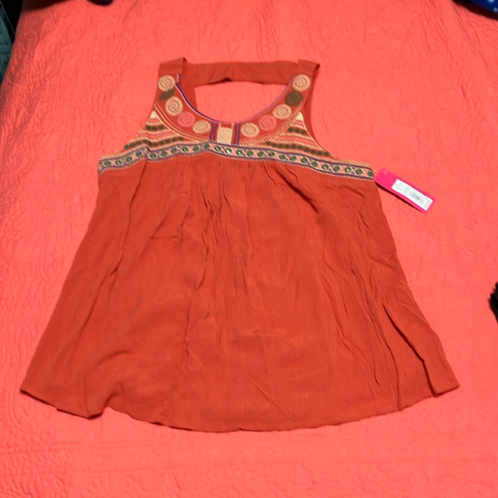NWT Xhilaration Orange Tank Top with Embroidered Details